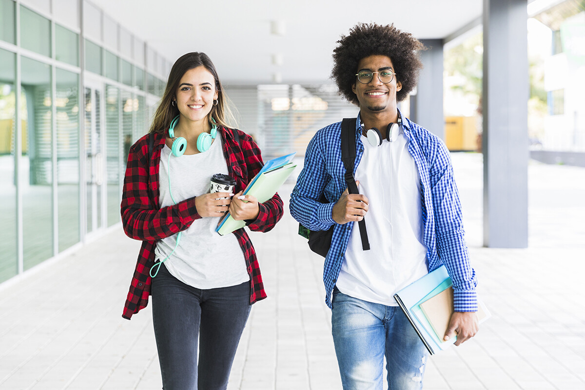 College Students walking on campus