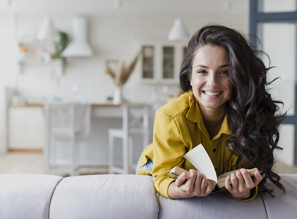 Young woman working at home