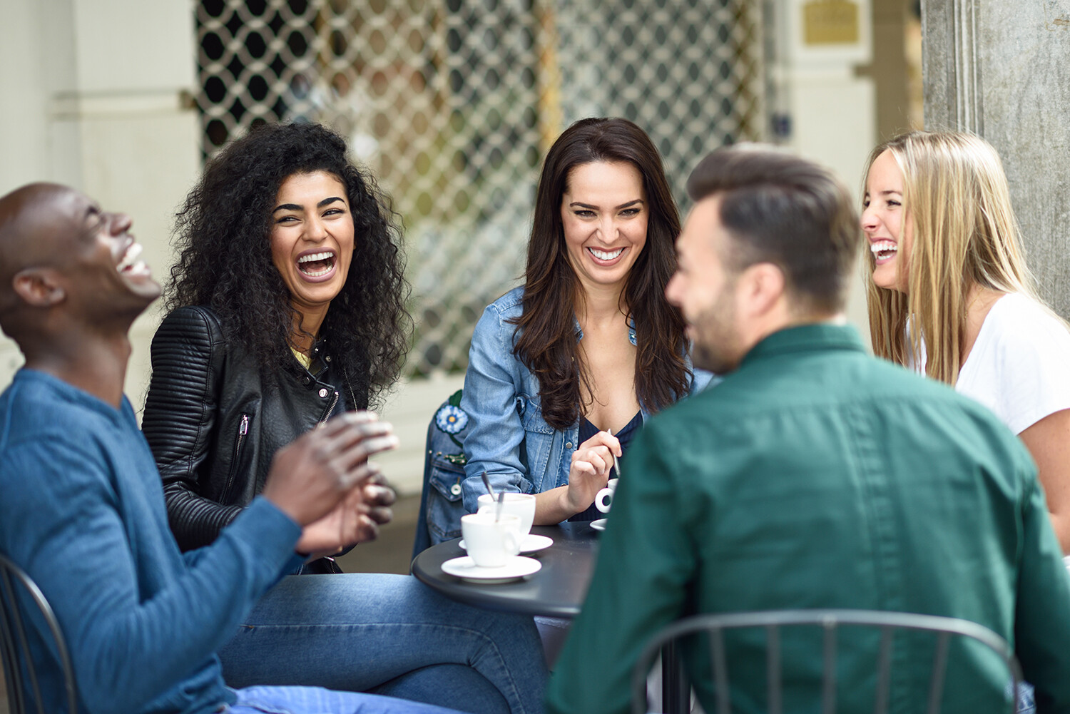 Group having coffee