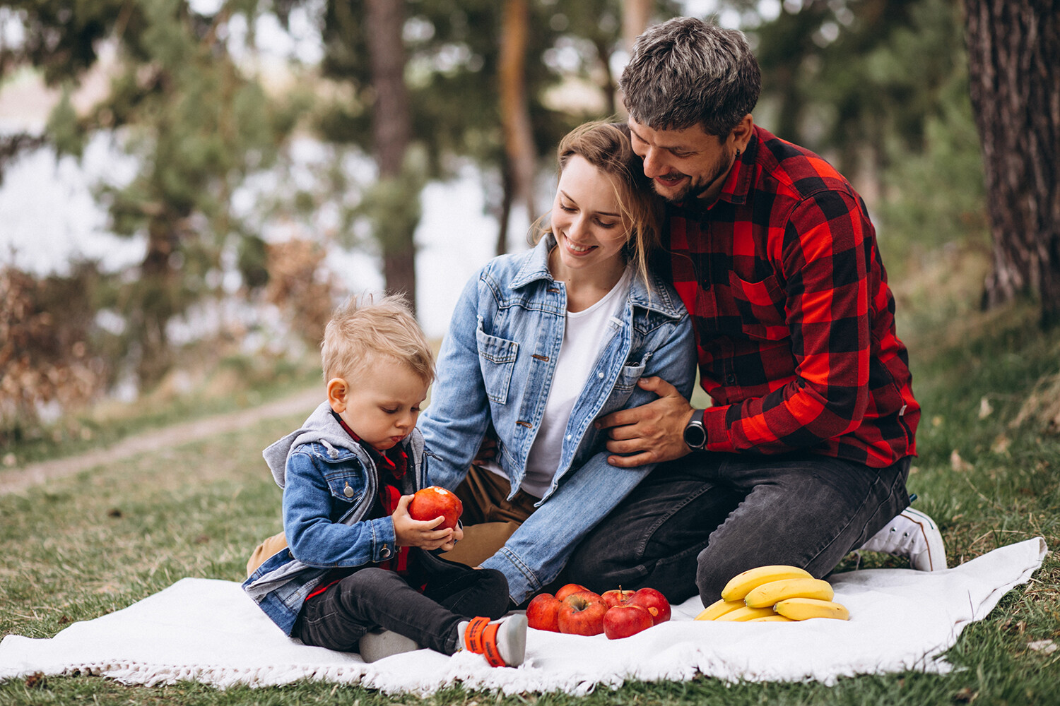 Happy family in a field