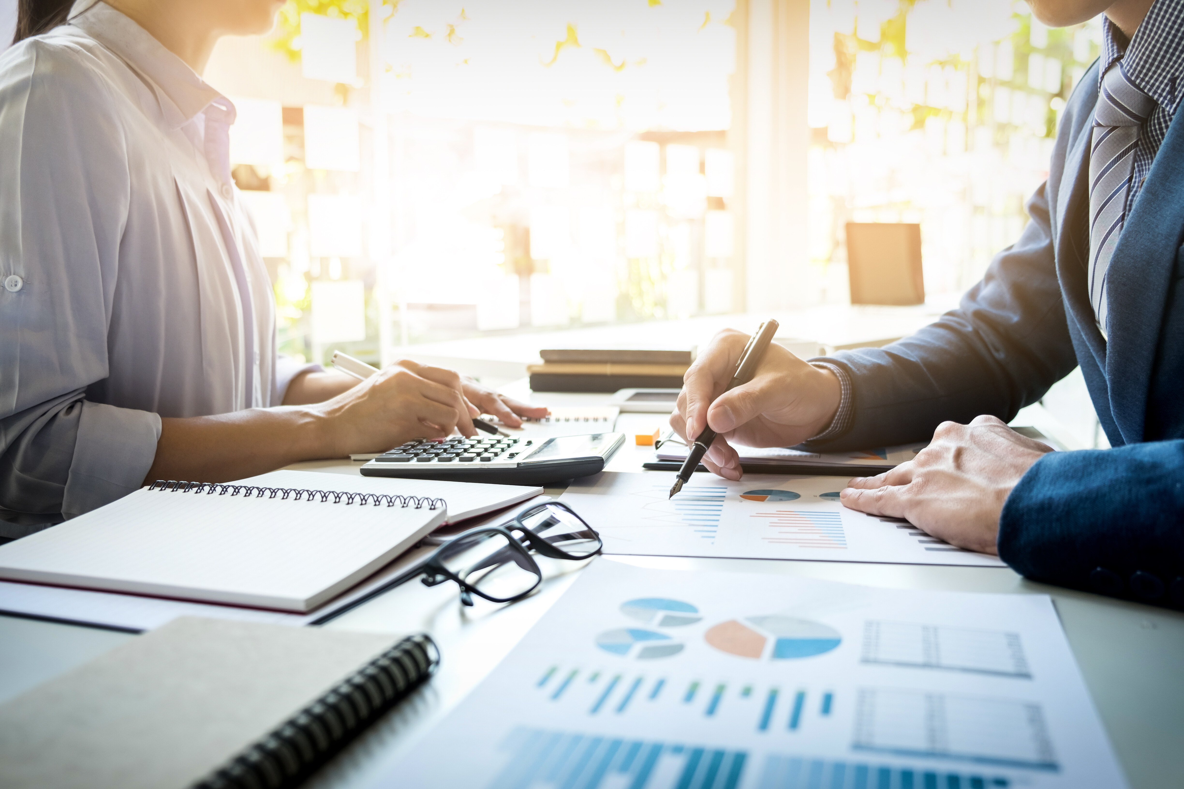 two business professionals reviewing a document